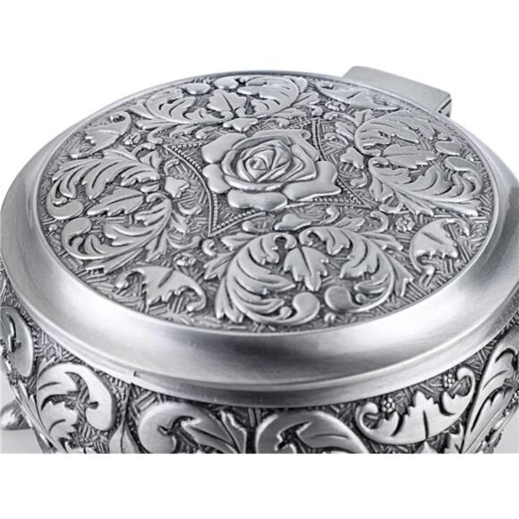 Metal Jewelry Box Vintage Ring Holder Trinket Organizer Small Round Storage Box - Picture 3 of 8